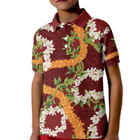 Aloha Festive Hawaii Kid Polo Shirt Mokihana - Maile and Ilima on Crimson - Polynesian Pride