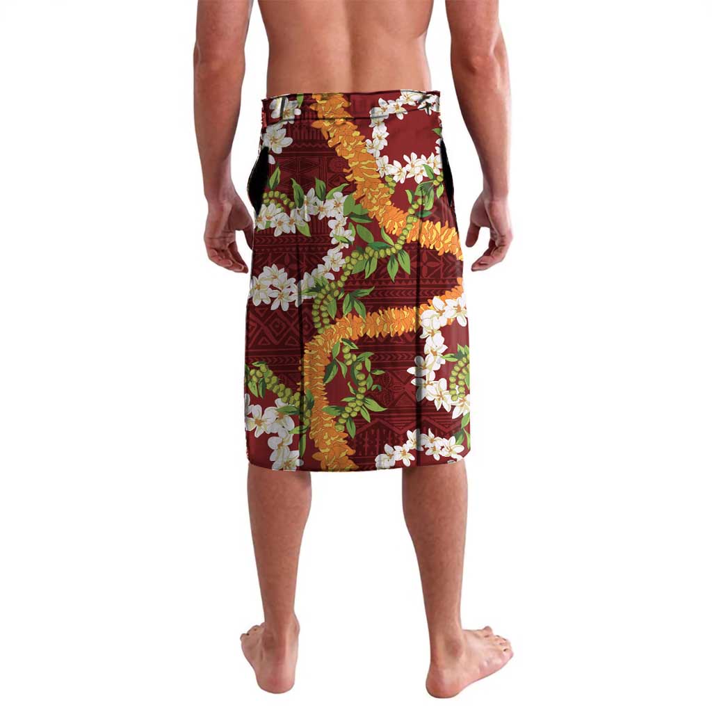 Aloha Festive Hawaii Lavalava Mokihana - Maile and Ilima on Crimson - Polynesian Pride