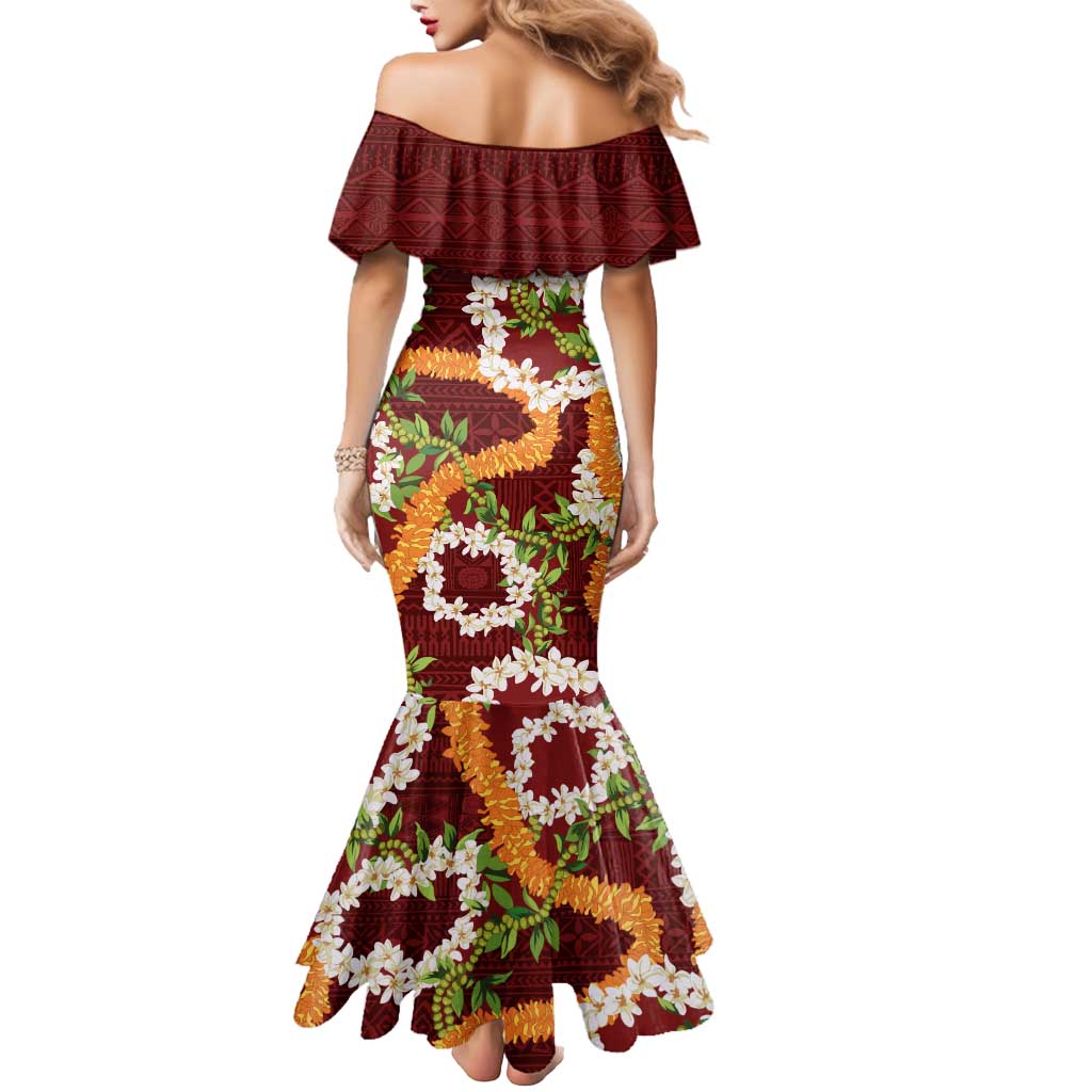Aloha Festive Hawaii Mermaid Dress Mokihana - Maile and Ilima on Crimson LT7 - Polynesian Pride