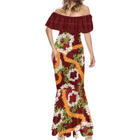 Aloha Festive Hawaii Mermaid Dress Mokihana - Maile and Ilima on Crimson LT7 - Polynesian Pride