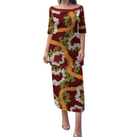 Aloha Festive Hawaii Puletasi Mokihana - Maile and Ilima on Crimson - Polynesian Pride