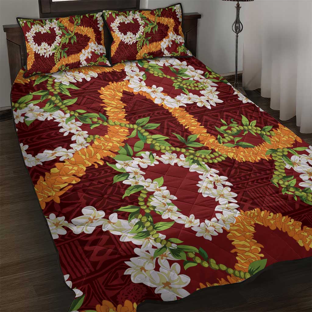 Aloha Festive Hawaii Quilt Bed Set Mokihana - Maile and Ilima on Crimson LT7 Crimson - Polynesian Pride