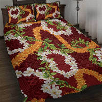 Aloha Festive Hawaii Quilt Bed Set Mokihana - Maile and Ilima on Crimson LT7 Crimson - Polynesian Pride