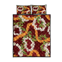 Aloha Festive Hawaii Quilt Bed Set Mokihana - Maile and Ilima on Crimson LT7 - Polynesian Pride