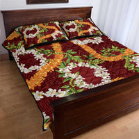 Aloha Festive Hawaii Quilt Bed Set Mokihana - Maile and Ilima on Crimson LT7 - Polynesian Pride