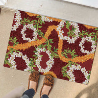 Aloha Festive Hawaii Rubber Doormat Mokihana - Maile and Ilima on Crimson LT7 - Polynesian Pride