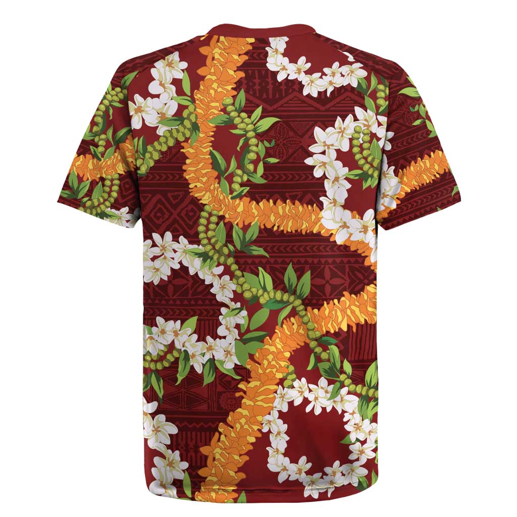Aloha Festive Hawaii Rugby Jersey Mokihana - Maile and Ilima on Crimson LT7 - Polynesian Pride