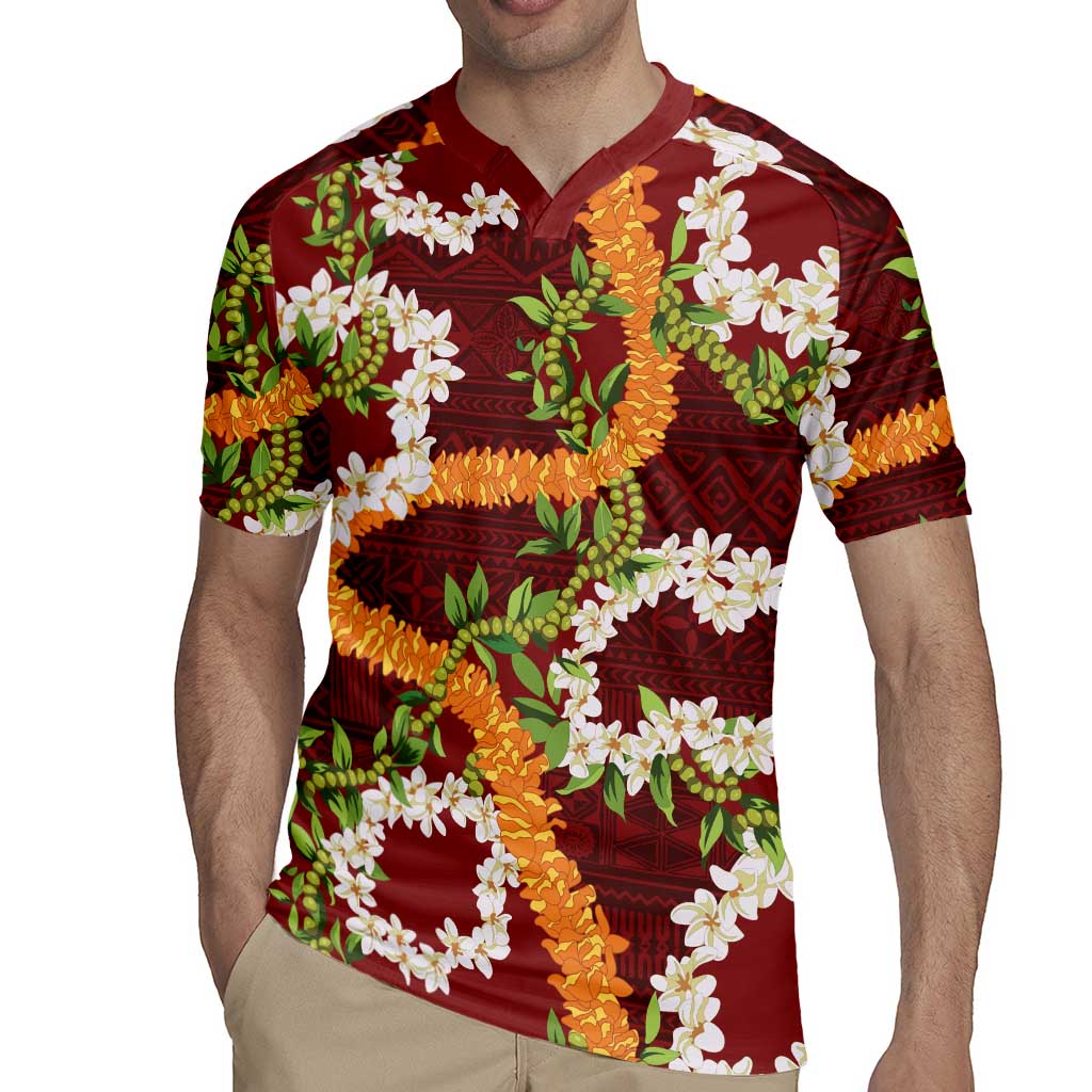 Aloha Festive Hawaii Rugby Jersey Mokihana - Maile and Ilima on Crimson LT7 - Polynesian Pride