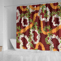 Aloha Festive Hawaii Shower Curtain Mokihana - Maile and Ilima on Crimson - Polynesian Pride