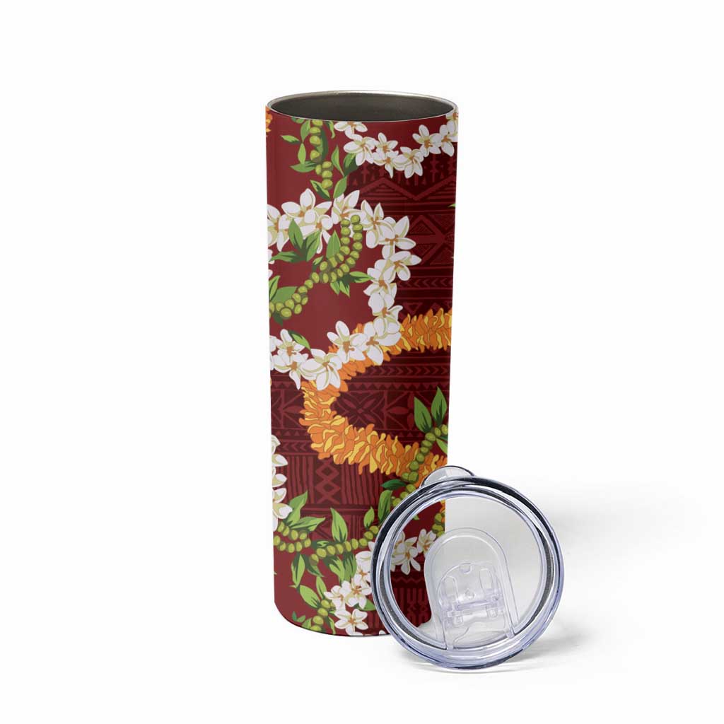 Aloha Festive Hawaii Skinny Tumbler Mokihana - Maile and Ilima on Crimson - Polynesian Pride
