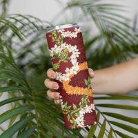 Aloha Festive Hawaii Skinny Tumbler Mokihana - Maile and Ilima on Crimson - Polynesian Pride