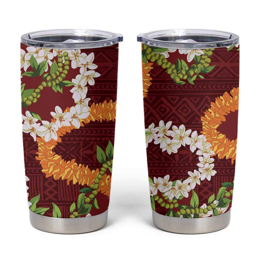 Aloha Festive Hawaii Tumbler Cup Mokihana - Maile and Ilima on Crimson - Polynesian Pride