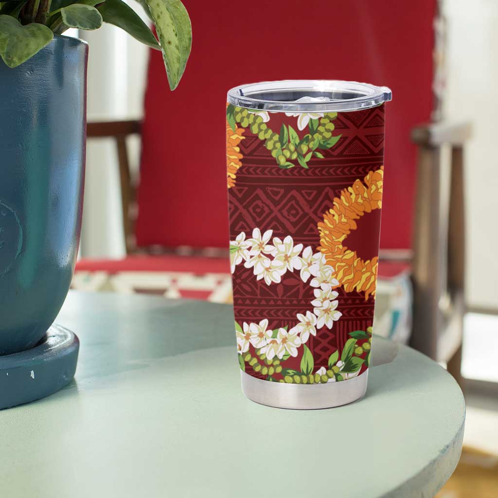 Aloha Festive Hawaii Tumbler Cup Mokihana - Maile and Ilima on Crimson - Polynesian Pride