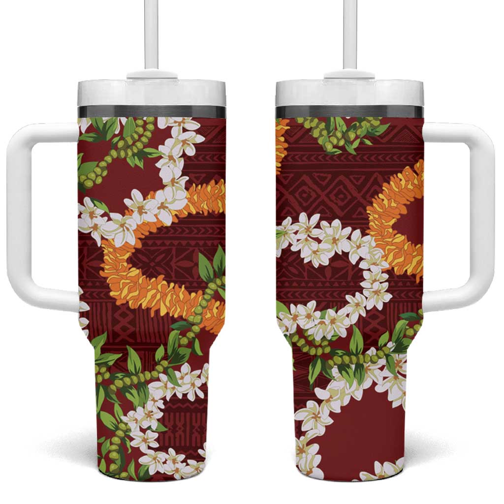 Aloha Festive Hawaii Tumbler With Handle Mokihana - Maile and Ilima on Crimson - Polynesian Pride