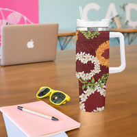 Aloha Festive Hawaii Tumbler With Handle Mokihana - Maile and Ilima on Crimson - Polynesian Pride