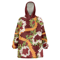 Aloha Festive Hawaii Wearable Blanket Hoodie Mokihana - Maile and Ilima on Crimson - Polynesian Pride