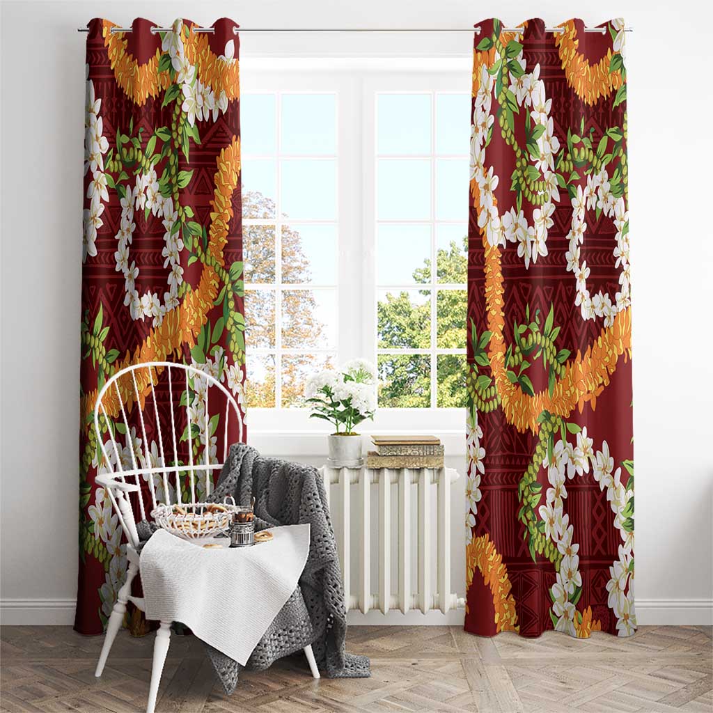Aloha Festive Hawaii Window Curtain Mokihana - Maile and Ilima on Crimson - Polynesian Pride