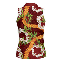 Aloha Festive Hawaii Women Sleeveless Polo Shirt Mokihana - Maile and Ilima on Crimson - Polynesian Pride