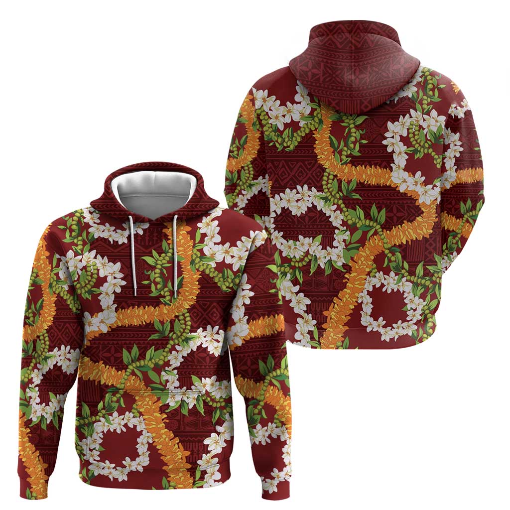 Aloha Festive Hawaii Zip Hoodie Mokihana - Maile and Ilima on Crimson - Polynesian Pride