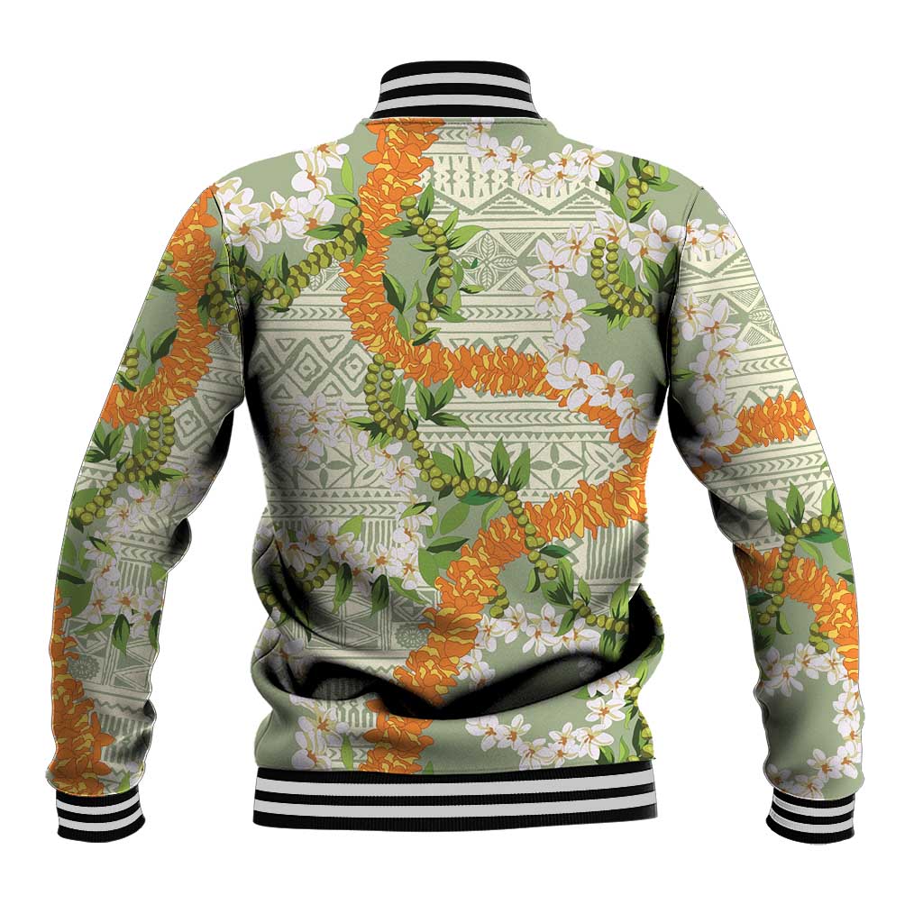 Aloha Festive Hawaii Baseball Jacket Mokihana - Maile Leis in Muted Summer - Polynesian Pride