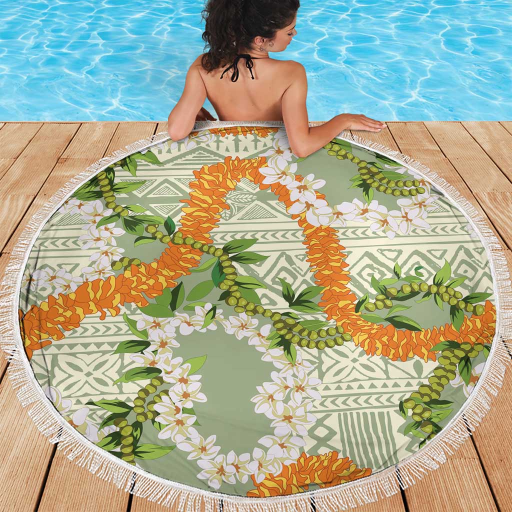 Aloha Festive Hawaii Beach Blanket Mokihana - Maile Leis in Muted Summer - Polynesian Pride