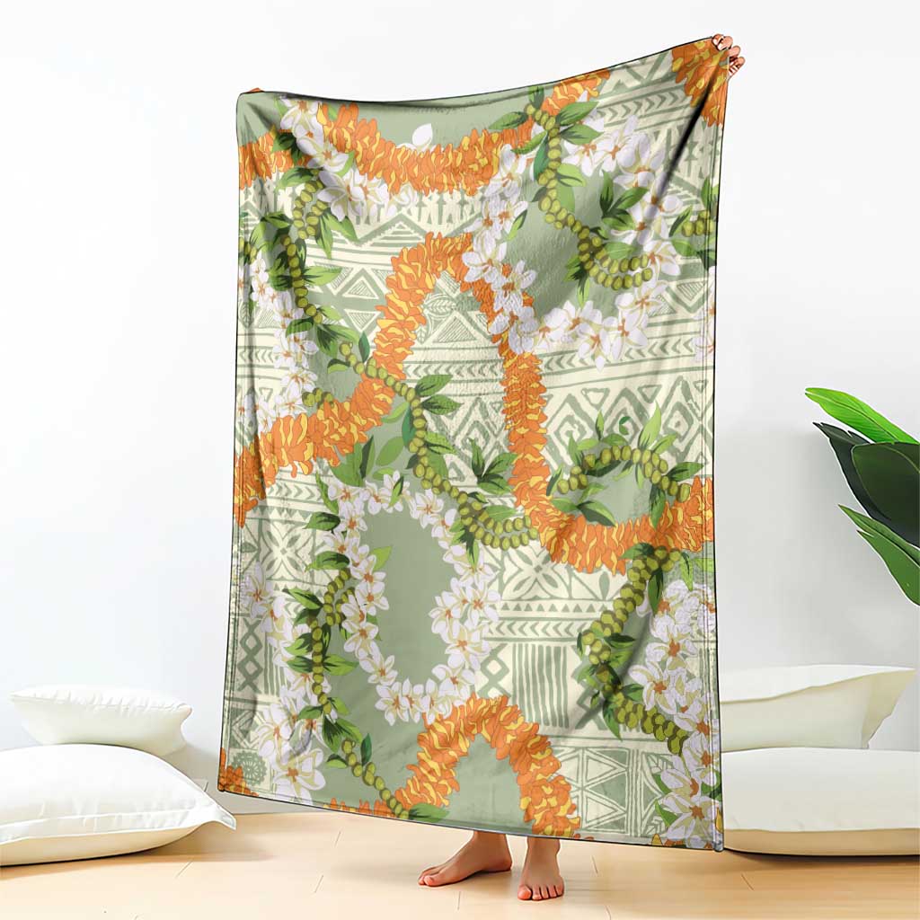 Aloha Festive Hawaii Blanket Mokihana - Maile Leis in Muted Summer - Polynesian Pride