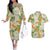 Aloha Festive Hawaii Couples Matching Off The Shoulder Long Sleeve Dress and Hawaiian Shirt Mokihana - Maile Leis in Muted Summer - Polynesian Pride