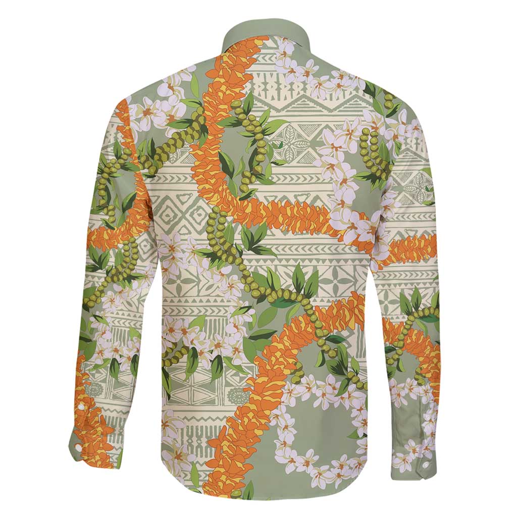Aloha Festive Hawaii Family Matching Off Shoulder Short Dress and Hawaiian Shirt Mokihana - Maile Leis in Muted Summer - Polynesian Pride