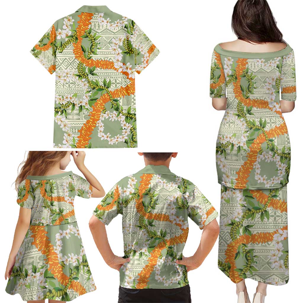 Aloha Festive Hawaii Family Matching Puletasi and Hawaiian Shirt Mokihana - Maile Leis in Muted Summer - Polynesian Pride