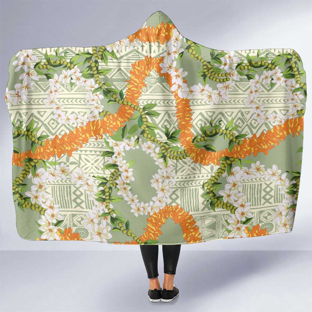 Aloha Festive Hawaii Hooded Blanket Mokihana - Maile Leis in Muted Summer - Polynesian Pride