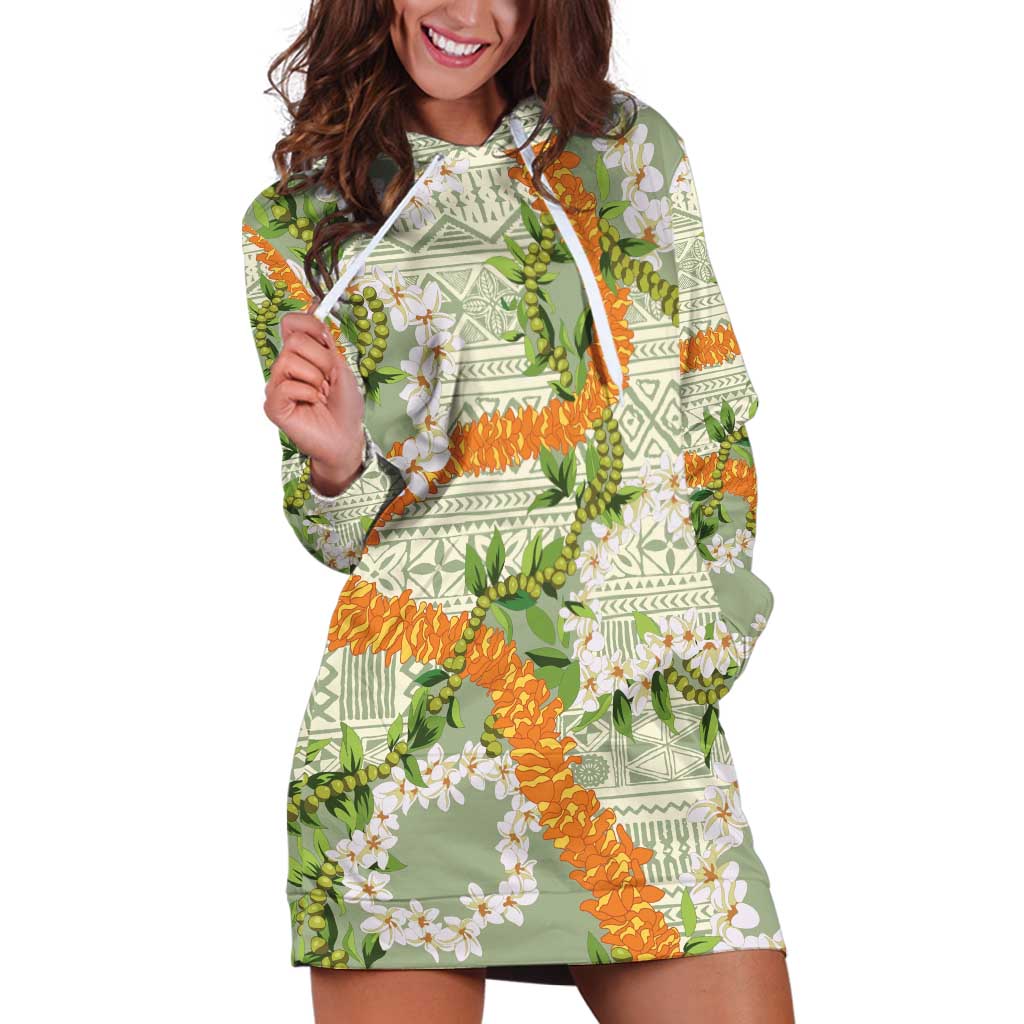 Aloha Festive Hawaii Hoodie Dress Mokihana - Maile Leis in Muted Summer - Polynesian Pride