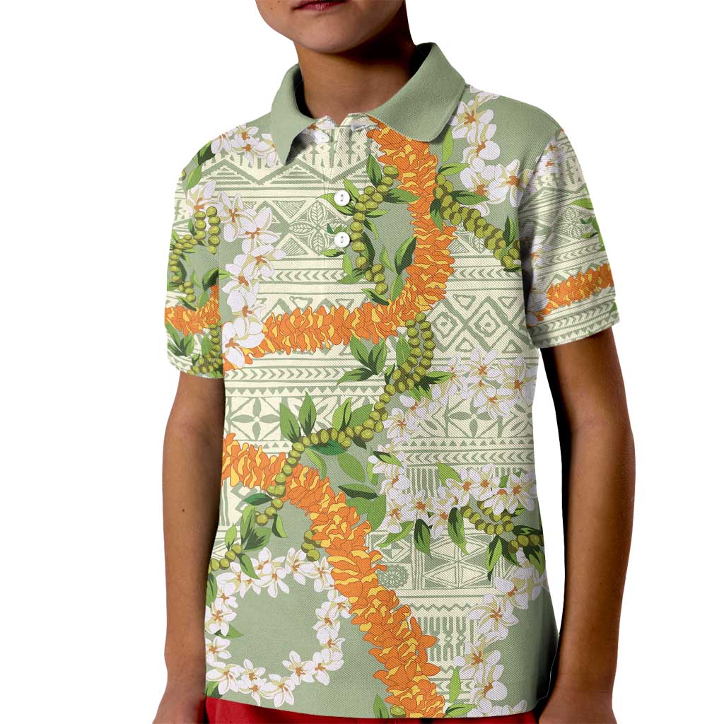 Aloha Festive Hawaii Kid Polo Shirt Mokihana - Maile Leis in Muted Summer - Polynesian Pride