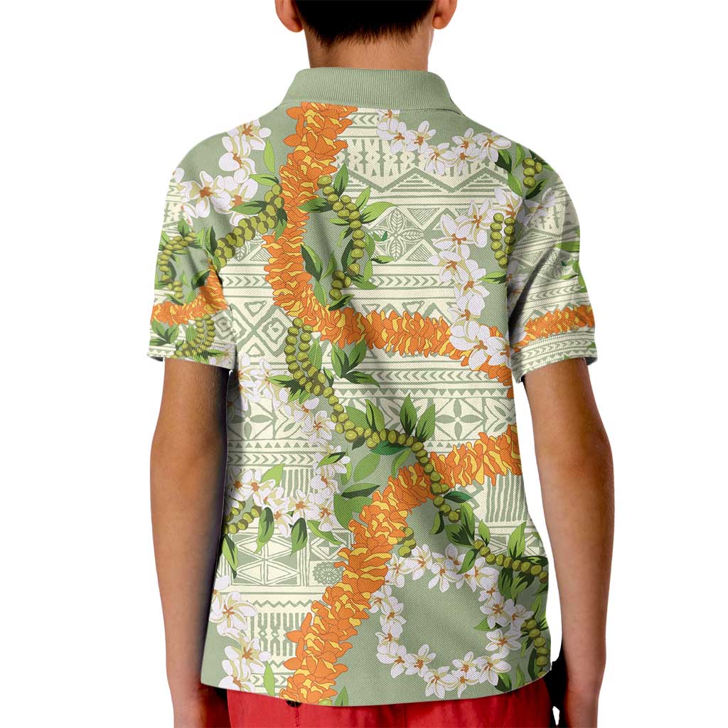 Aloha Festive Hawaii Kid Polo Shirt Mokihana - Maile Leis in Muted Summer - Polynesian Pride