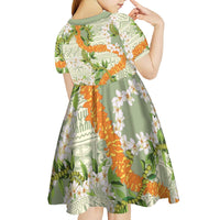 Aloha Festive Hawaii Kid Short Sleeve Dress Mokihana - Maile Leis in Muted Summer - Polynesian Pride