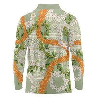 Aloha Festive Hawaii Long Sleeve Polo Shirt Mokihana - Maile Leis in Muted Summer - Polynesian Pride