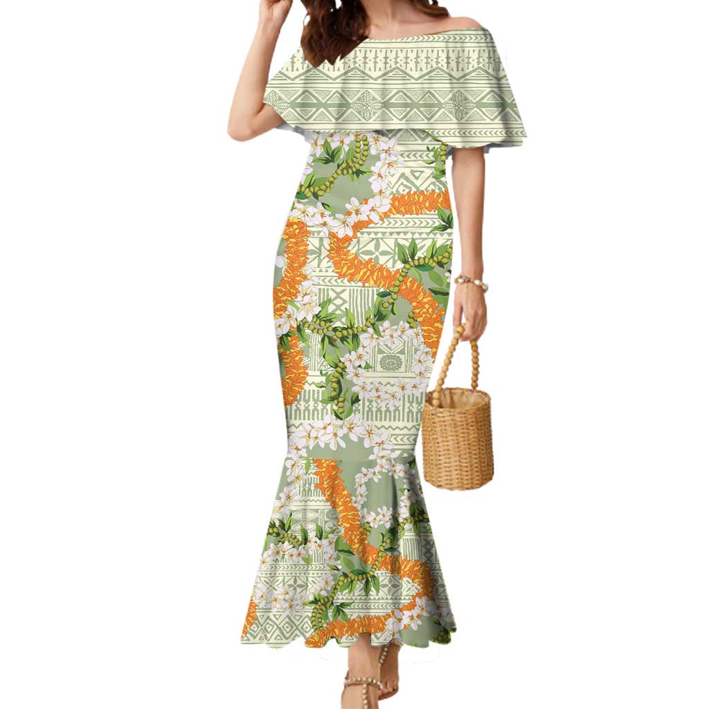 Aloha Festive Hawaii Mermaid Dress Mokihana - Maile Leis in Muted Summer - Polynesian Pride