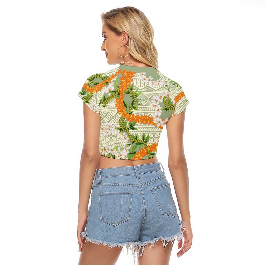 Aloha Festive Hawaii Raglan Cropped T Shirt Mokihana - Maile Leis in Muted Summer - Polynesian Pride