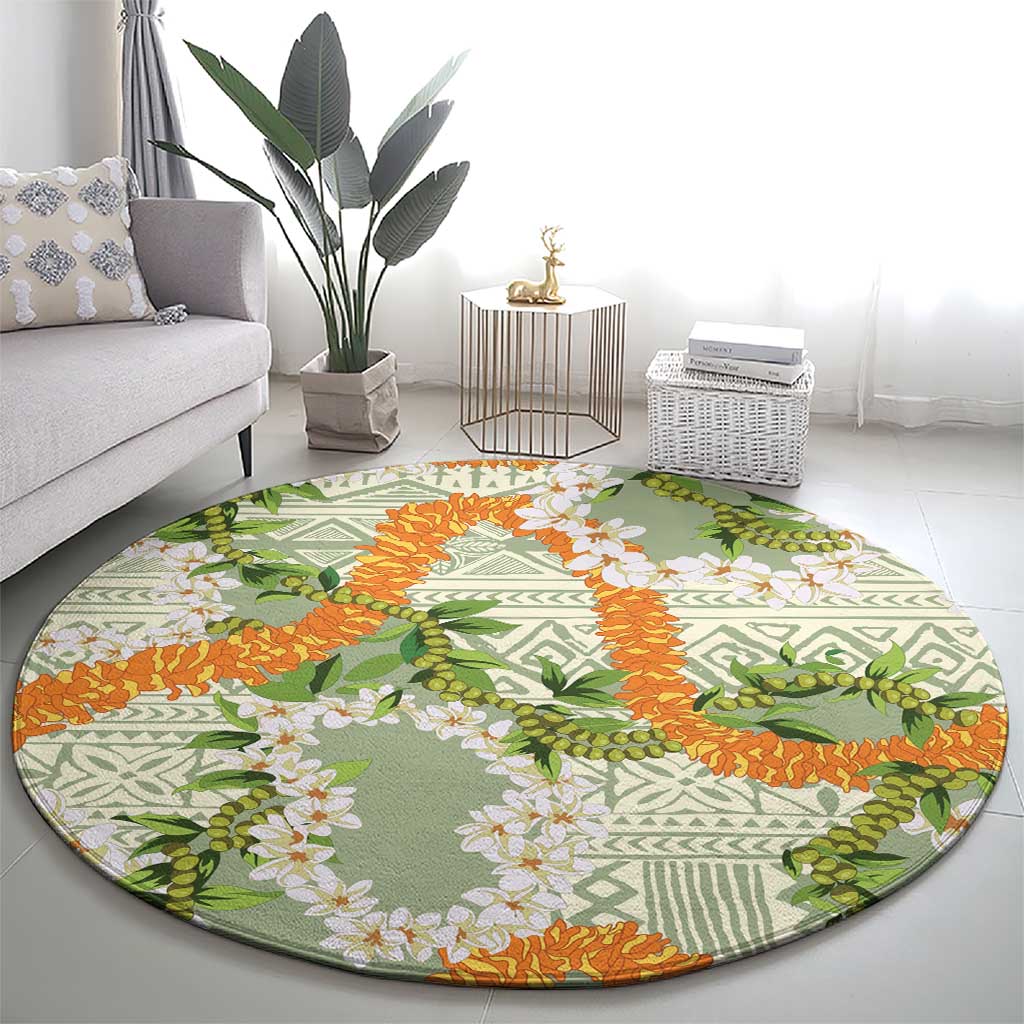 Aloha Festive Hawaii Round Carpet Mokihana - Maile Leis in Muted Summer - Polynesian Pride