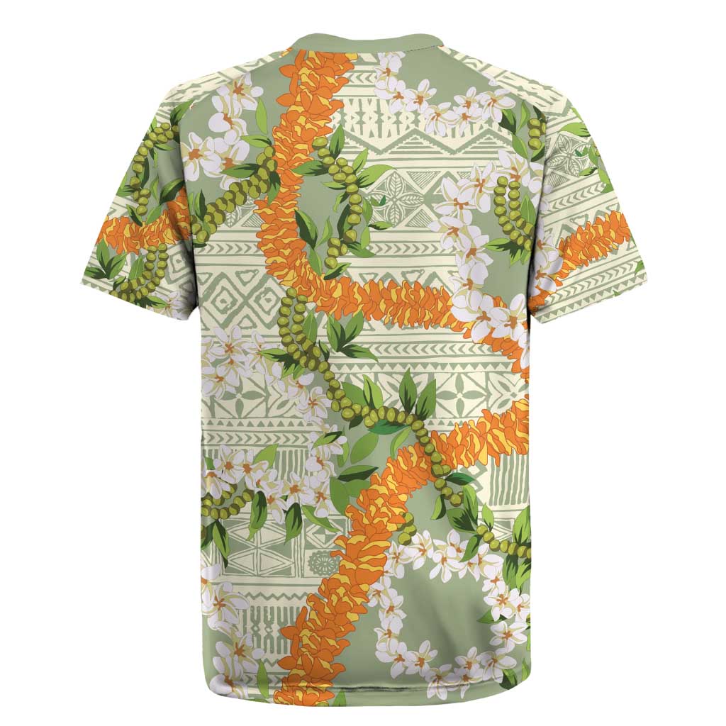 Aloha Festive Hawaii Rugby Jersey Mokihana - Maile Leis in Muted Summer - Polynesian Pride