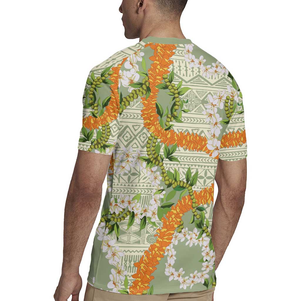 Aloha Festive Hawaii Rugby Jersey Mokihana - Maile Leis in Muted Summer - Polynesian Pride