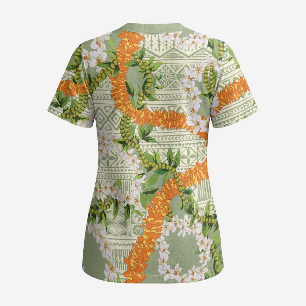 Aloha Festive Hawaii Scrub Top Mokihana - Maile Leis in Muted Summer - Polynesian Pride