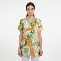 Aloha Festive Hawaii Scrub Top Mokihana - Maile Leis in Muted Summer - Polynesian Pride
