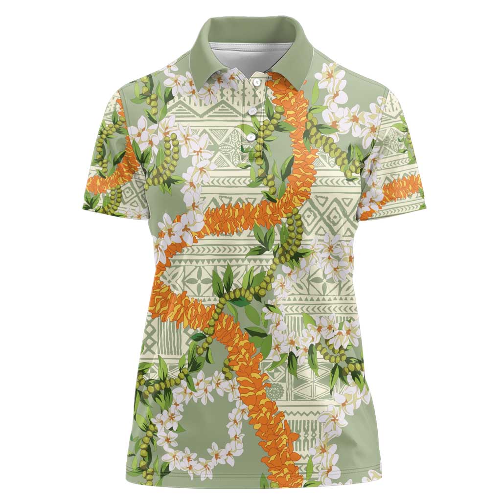 Aloha Festive Hawaii Women Polo Shirt Mokihana - Maile Leis in Muted Summer - Polynesian Pride