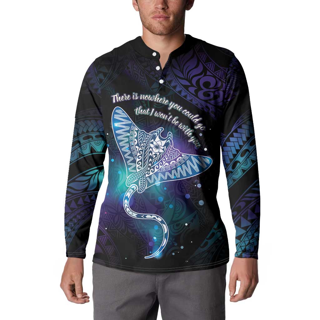 Polynesian Tala Manta Ray Button Sweatshirt Nowhere You Could Go That I Won't Be With You - Polynesian Pride