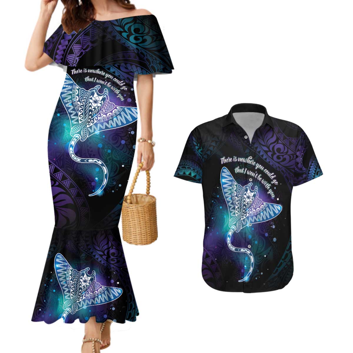 Polynesian Tala Manta Ray Couples Matching Mermaid Dress and Hawaiian Shirt Nowhere You Could Go That I Won't Be With You - Polynesian Pride