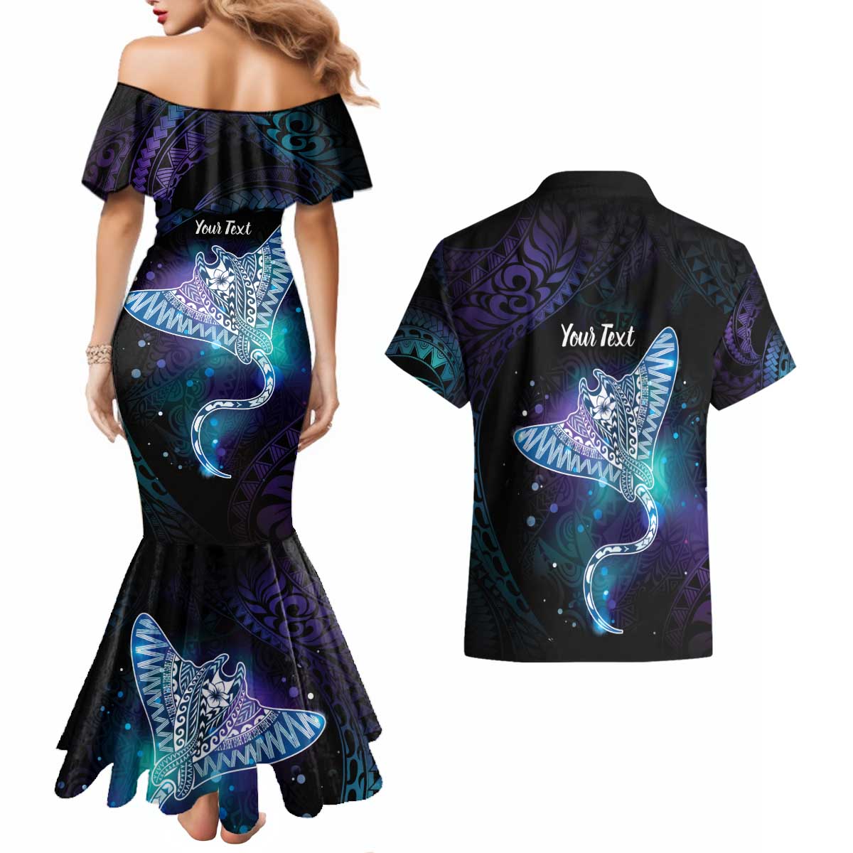 Polynesian Tala Manta Ray Couples Matching Mermaid Dress and Hawaiian Shirt Nowhere You Could Go That I Won't Be With You - Polynesian Pride