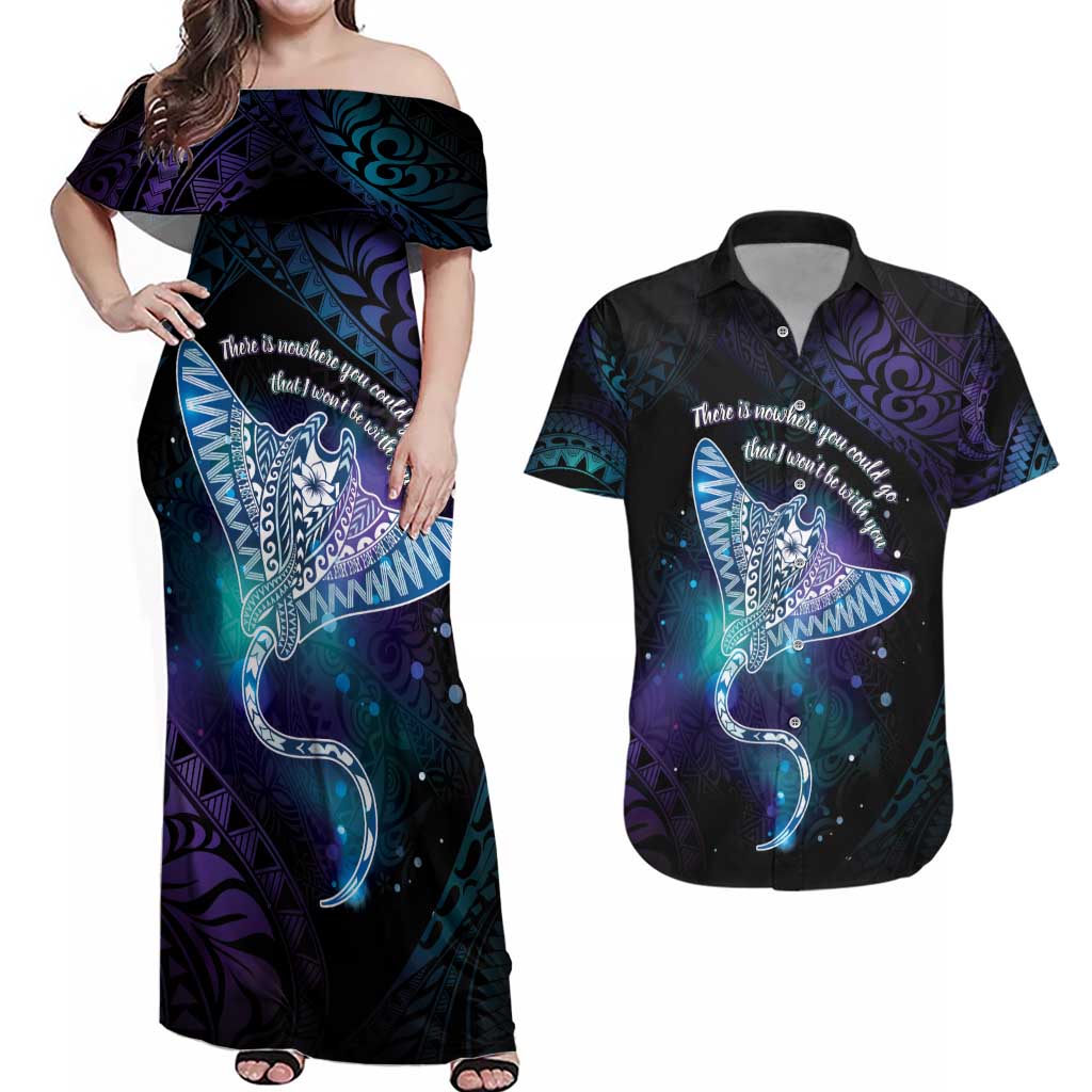 Polynesian Tala Manta Ray Couples Matching Off Shoulder Maxi Dress and Hawaiian Shirt Nowhere You Could Go That I Won't Be With You - Polynesian Pride