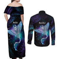 Polynesian Tala Manta Ray Couples Matching Off Shoulder Maxi Dress and Long Sleeve Button Shirt Nowhere You Could Go That I Won't Be With You - Polynesian Pride
