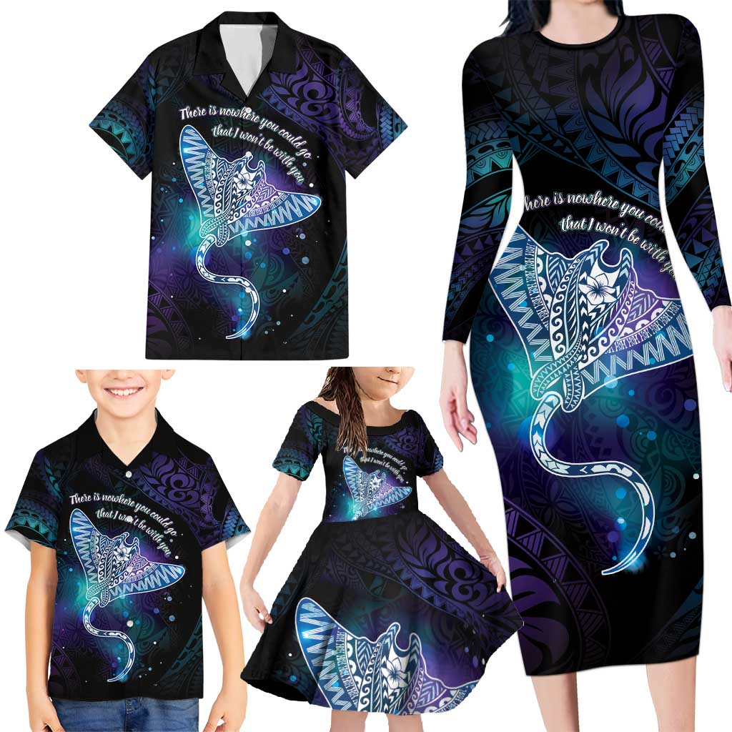 Polynesian Tala Manta Ray Family Matching Long Sleeve Bodycon Dress and Hawaiian Shirt Nowhere You Could Go That I Won't Be With You - Polynesian Pride