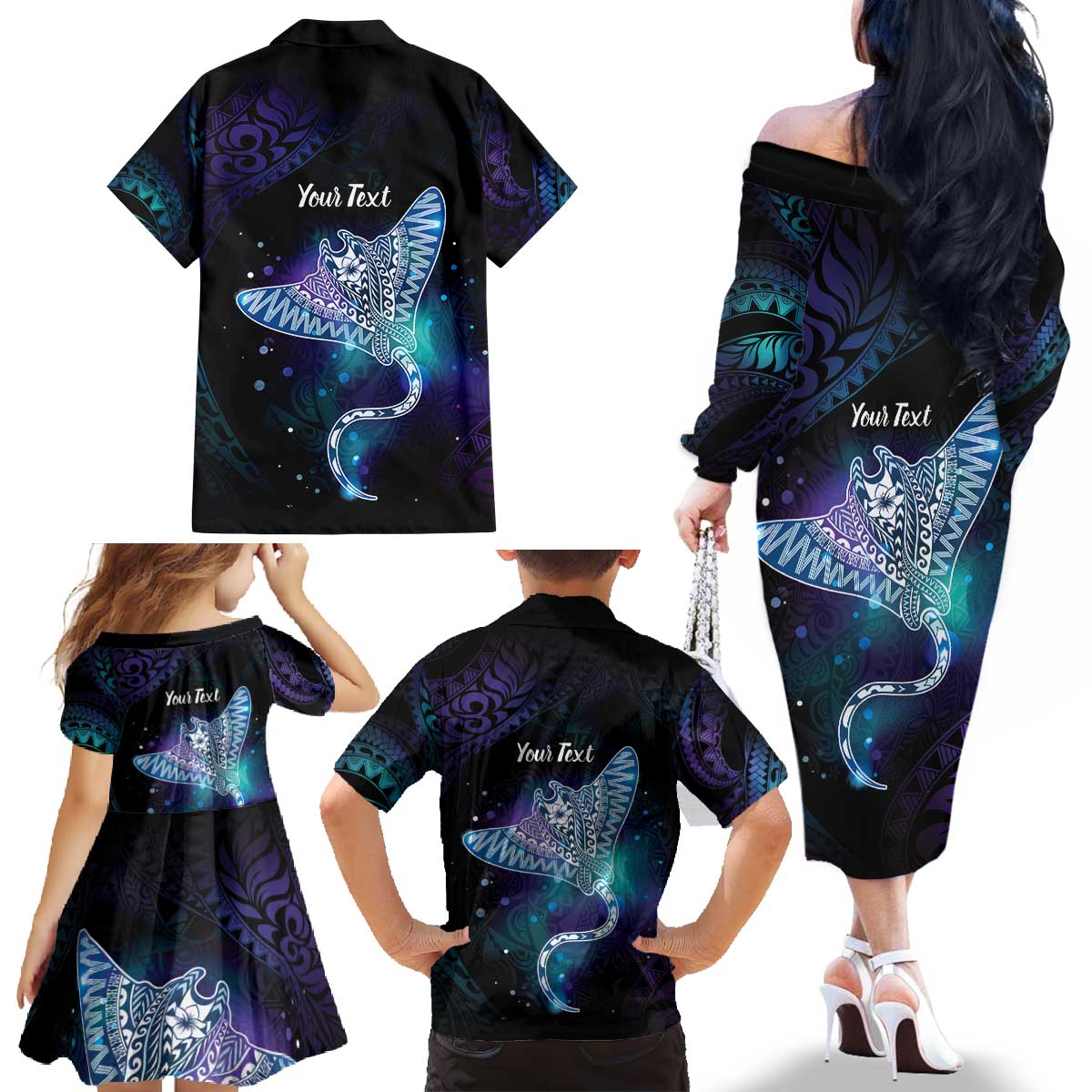 Polynesian Tala Manta Ray Family Matching Off The Shoulder Long Sleeve Dress and Hawaiian Shirt Nowhere You Could Go That I Won't Be With You - Polynesian Pride